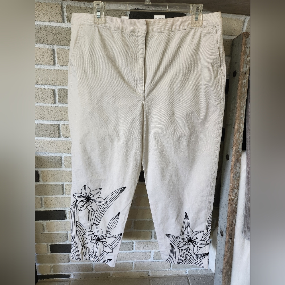 Talbots Petites Stretch Cropped Embroidered Pants